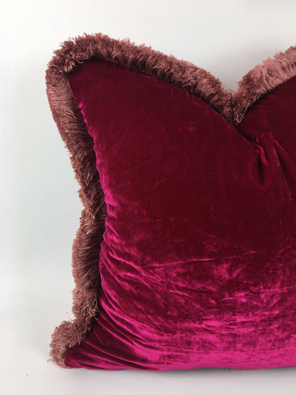 Fuschia pink silk velvet pillow, pink silk velvet cushion, pink silk velvet pillow