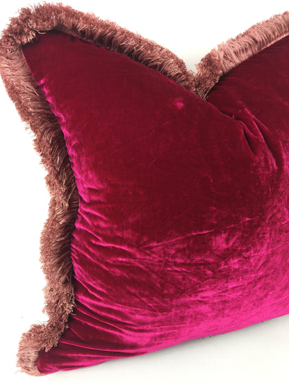 Fuschia pink silk velvet pillow, pink silk velvet cushion, pink silk velvet pillow