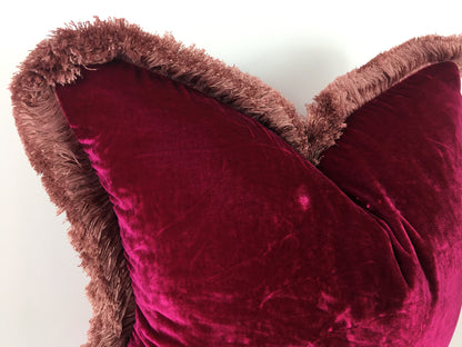 Fuschia pink silk velvet pillow, pink silk velvet cushion, pink silk velvet pillow