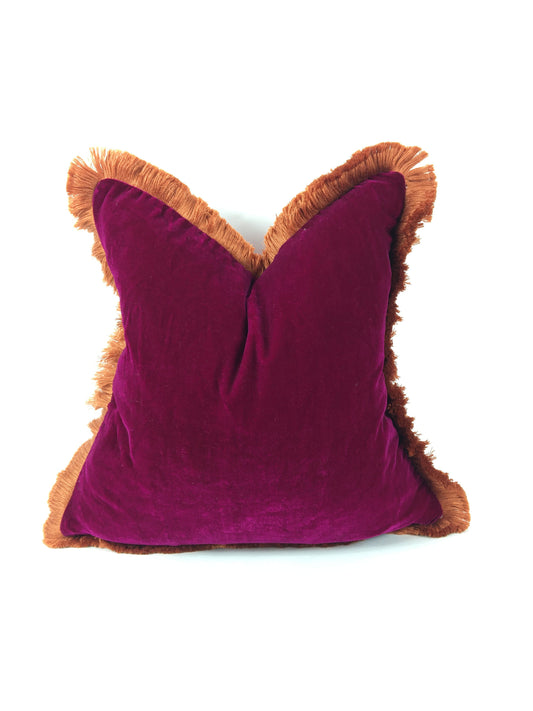 Fuschia silk velvet pillow // silk velvet cushion // pink silk velvet pillow