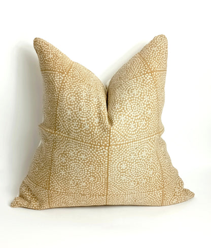Mustard block print pillow, yellow printed pillow