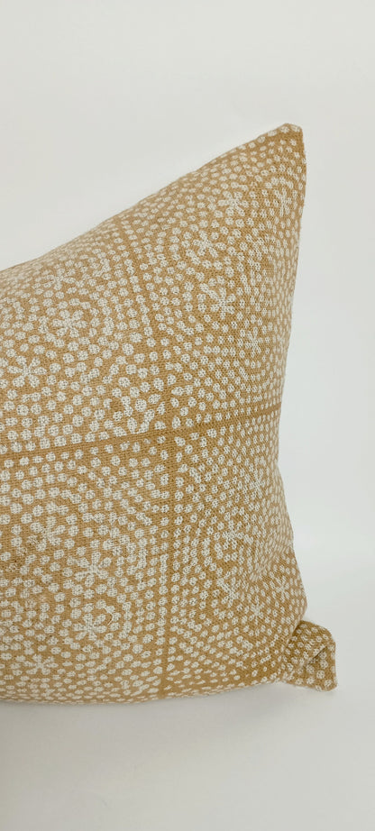 Mustard block print pillow, yellow printed pillow