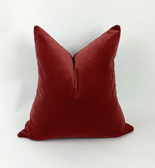 Rusty red velvet pillow, burnt red velvet cushion