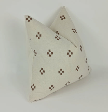 hmong pillow. cream and brown pillow, woven neutral pillow