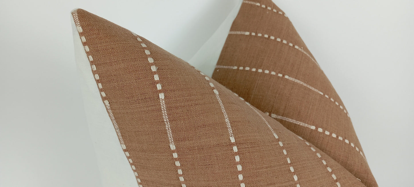 Hmong pillow. tan woven cotton pillow. tan striped pillow. hmong cushion