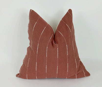 Hmong pillow, rust woven pillow, rust striped pillow, rust neutral pillow