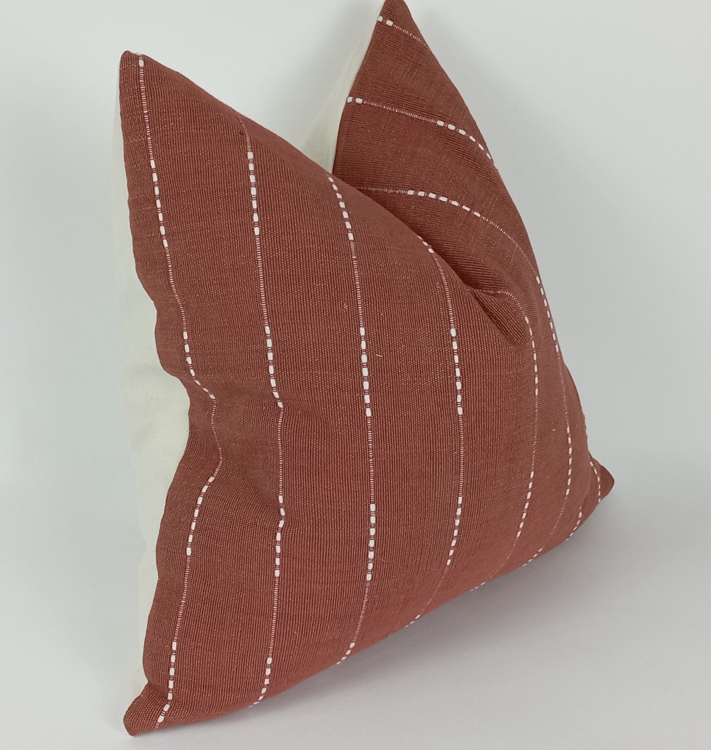 Hmong pillow, rust woven pillow, rust striped pillow, rust neutral pillow