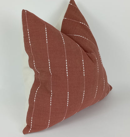 Hmong pillow, rust woven pillow, rust striped pillow, rust neutral pillow
