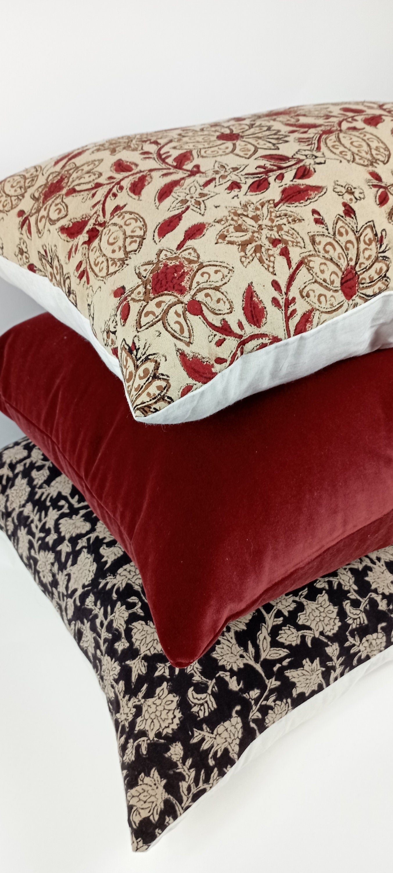 Rusty red velvet pillow, burnt red velvet cushion