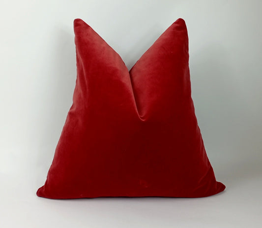 Amber velvet pillow, orangey red velvet pillow