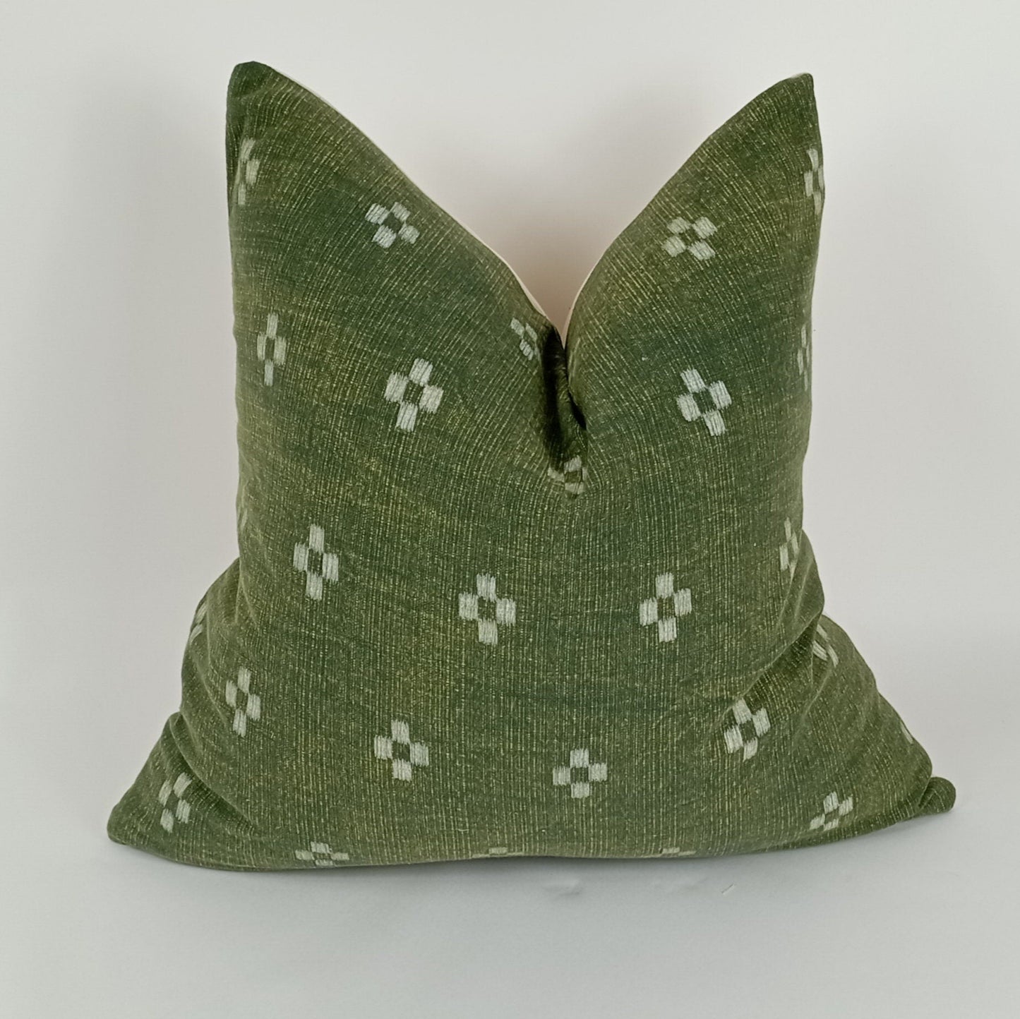 Hmong pillow, green woven pillow, green and white pillow, green woven pillow