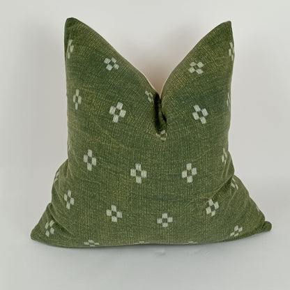 Hmong pillow, green woven pillow, green and white pillow, green woven pillow