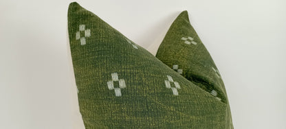 Hmong pillow, green woven pillow, green and white pillow, green woven pillow