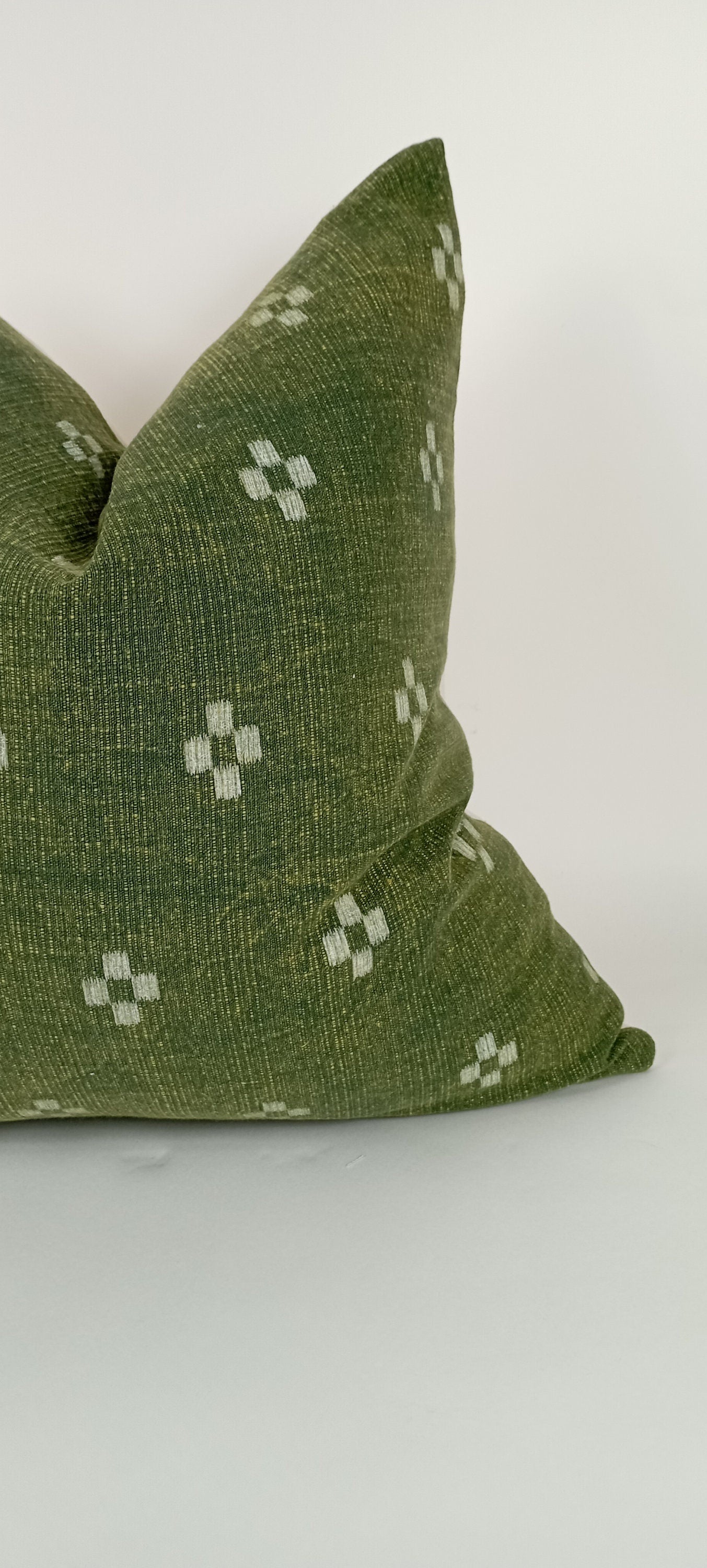 Hmong pillow, green woven pillow, green and white pillow, green woven pillow