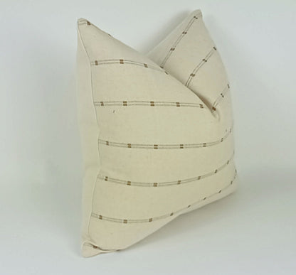 hmong pillow, cream and tan pillow, striped woven cushion