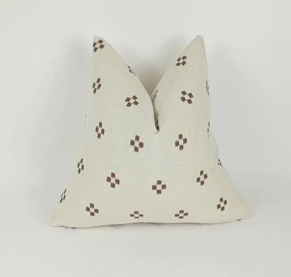 hmong pillow. cream and brown pillow, woven neutral pillow