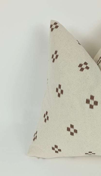 hmong pillow. cream and brown pillow, woven neutral pillow