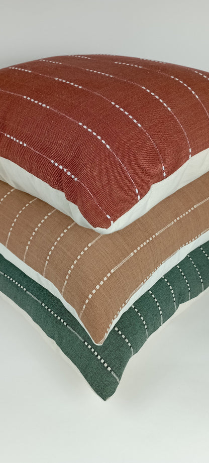 Hmong pillow, rust woven pillow, rust striped pillow, rust neutral pillow