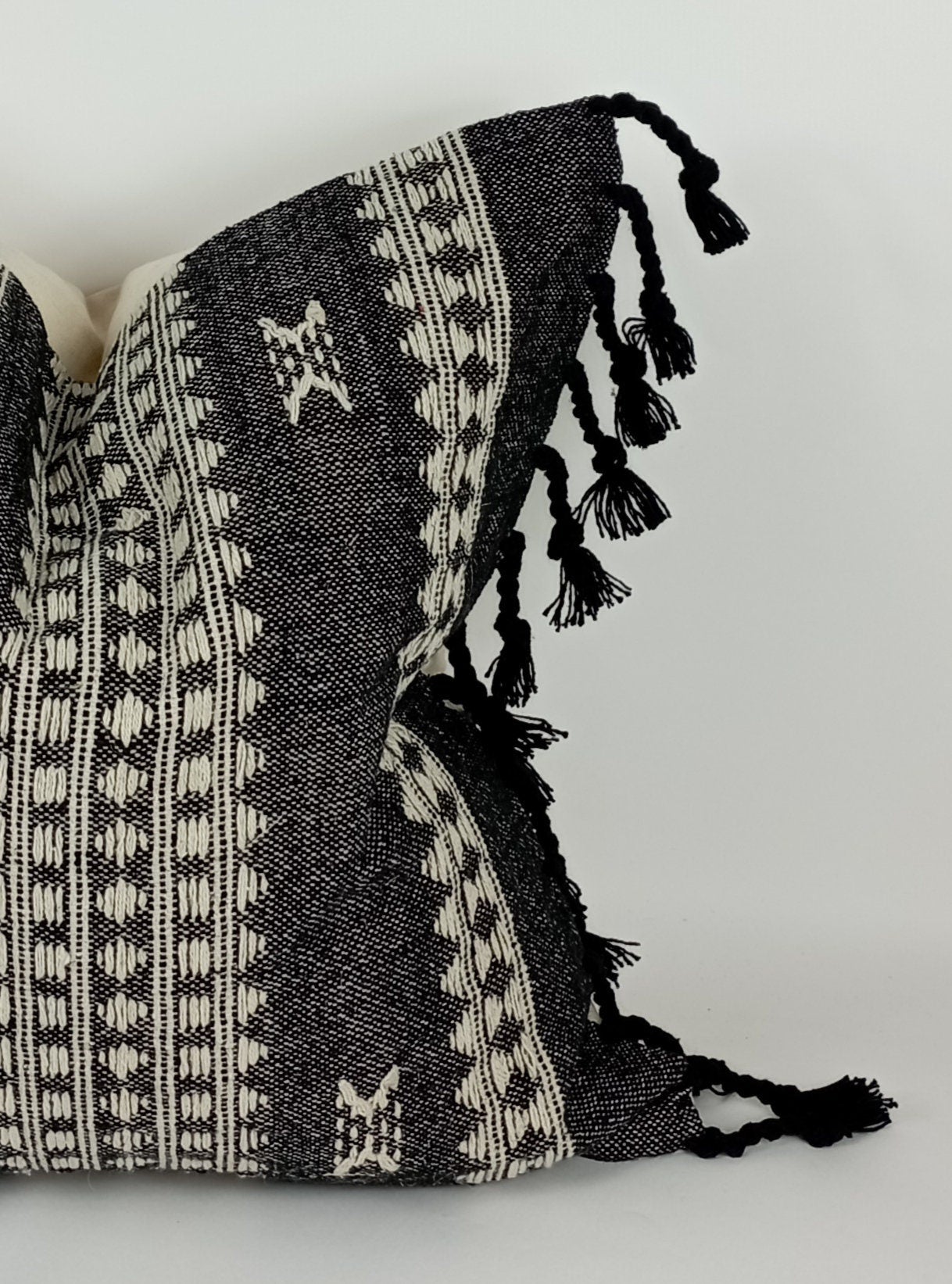 Black woven pillow, wool pillow, woven wool cushion