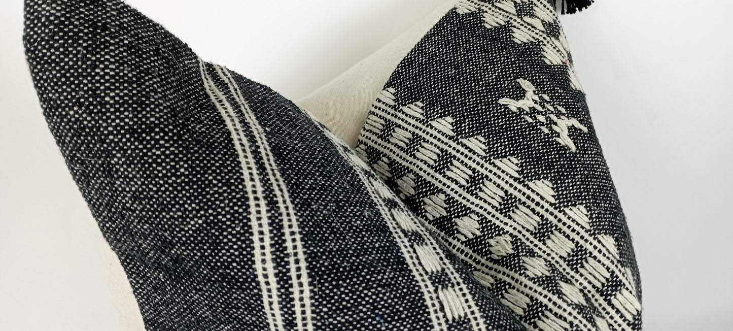 Black woven pillow, wool pillow, woven wool cushion