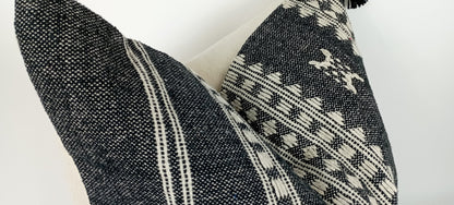 Black woven pillow, wool pillow, woven wool cushion