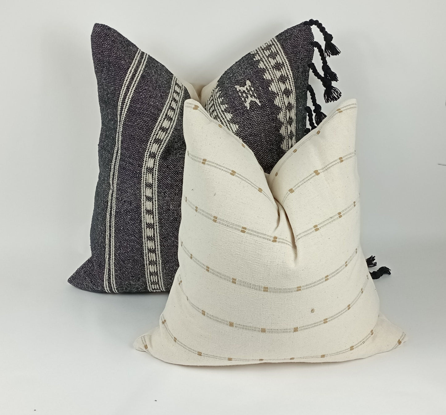 Black woven pillow, wool pillow, woven wool cushion