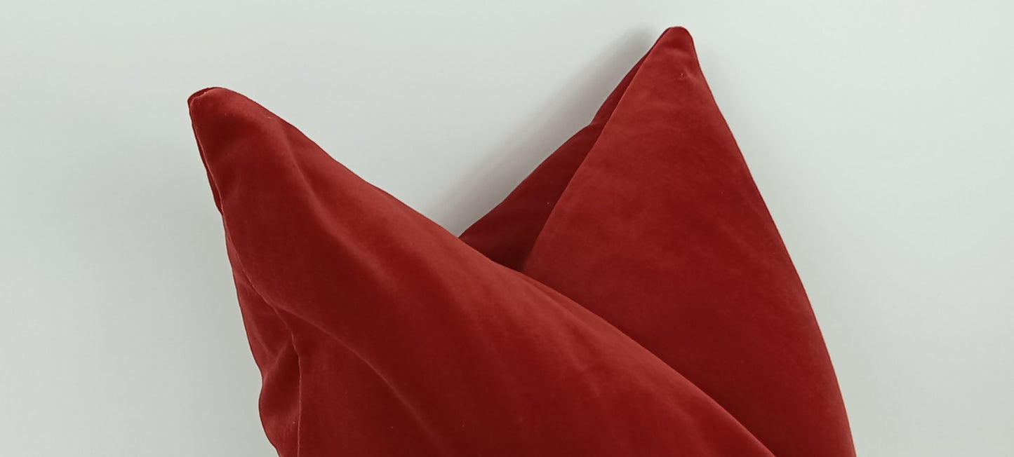 Amber velvet pillow, orangey red velvet pillow