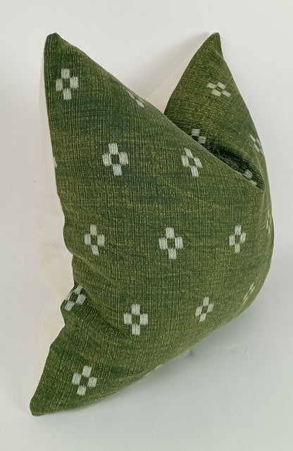 Hmong pillow, green woven pillow, green and white pillow, green woven pillow