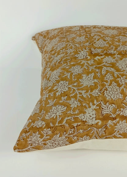 Mustard block print pillow, yellow block print pillow, block print cushion