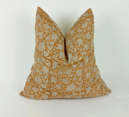 Mustard block print pillow, yellow block print pillow, block print cushion