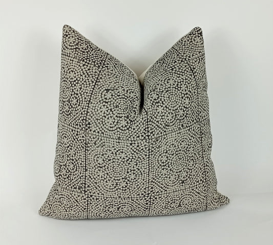 Black block print pillow, black block print cushion, black printed cushion