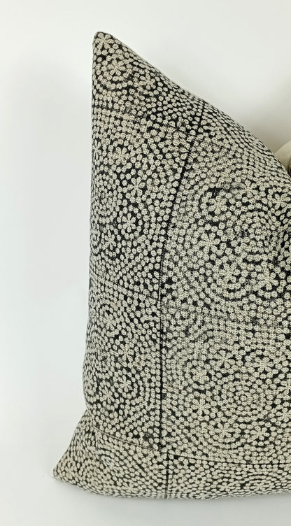 Black block print pillow, black block print cushion, black printed cushion