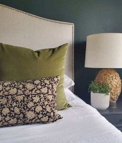 Long lumber block print pillow, block print black floral pillow, block print cushion, neutral throw pillow, designer pillow