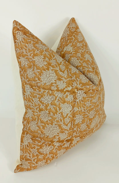 Mustard block print pillow, yellow block print pillow, block print cushion