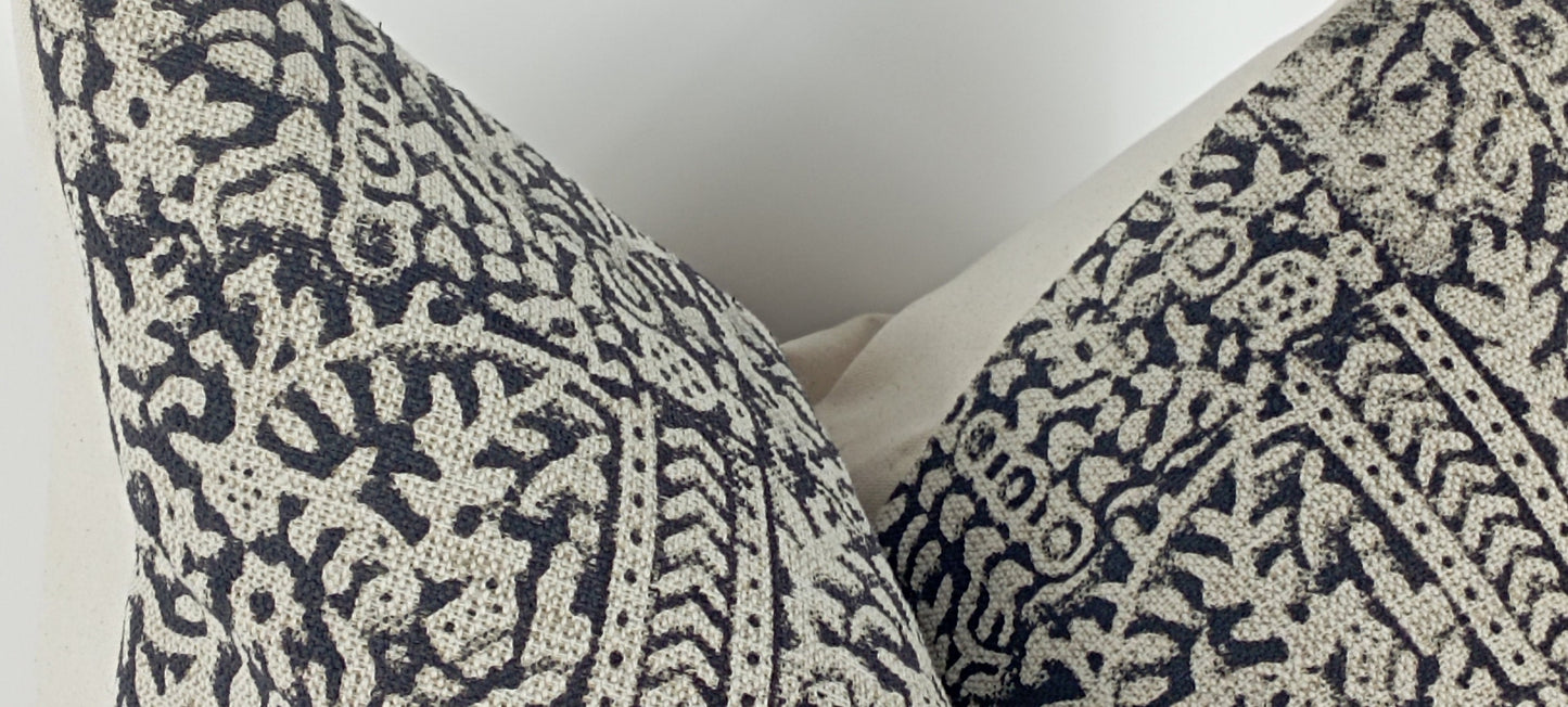 Block print pillow, black block print pillow, block printed cushion