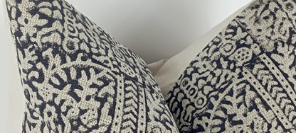 Block print pillow, black block print pillow, block printed cushion
