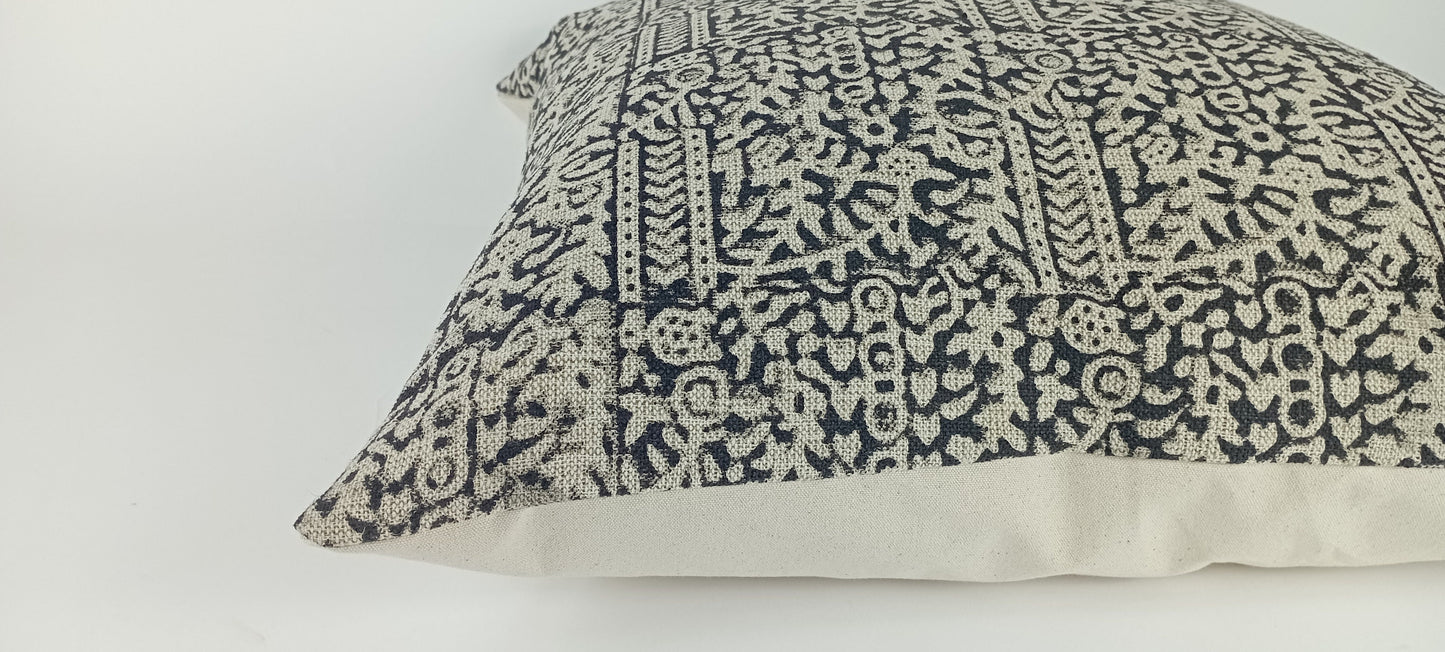 Block print pillow, black block print pillow, block printed cushion