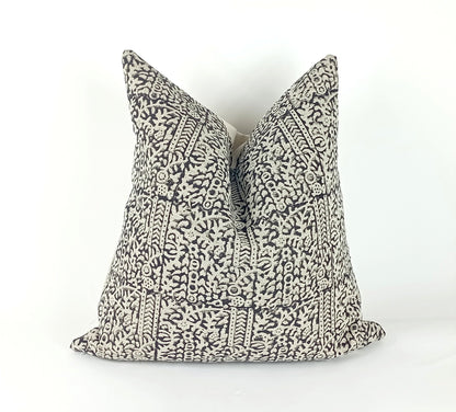 Block print pillow, black block print pillow, block printed cushion
