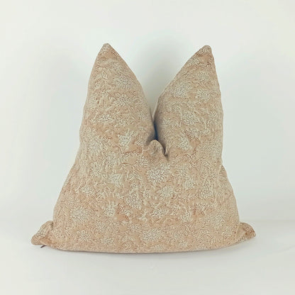 Block print pillow, pink block print pillow, block printed cushion