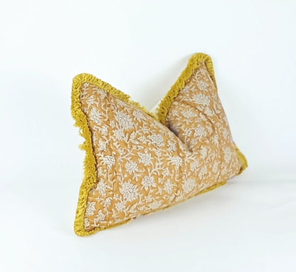 Block print pillow, block print fabric, yellow block print pillow, block print cushion, mustard linen pillow