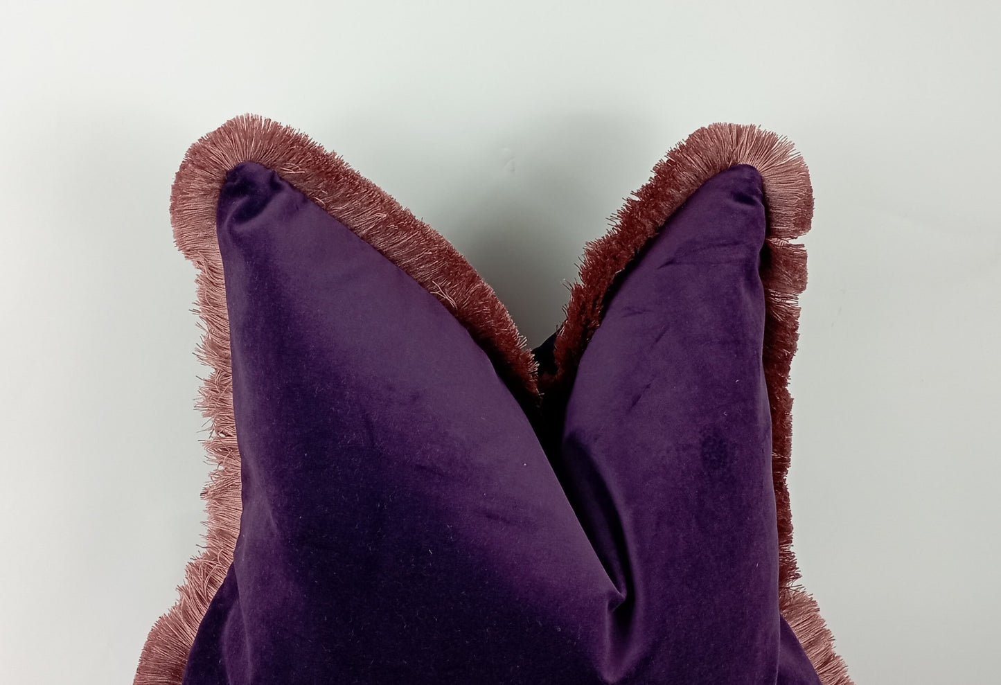 Purple velvet pillow, purple and pink pillow,  plum velvet cushion, purple cushion with brush fringe trim