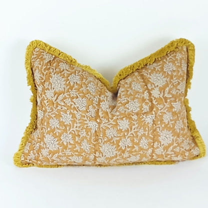 Block print pillow, block print fabric, yellow block print pillow, block print cushion, mustard linen pillow