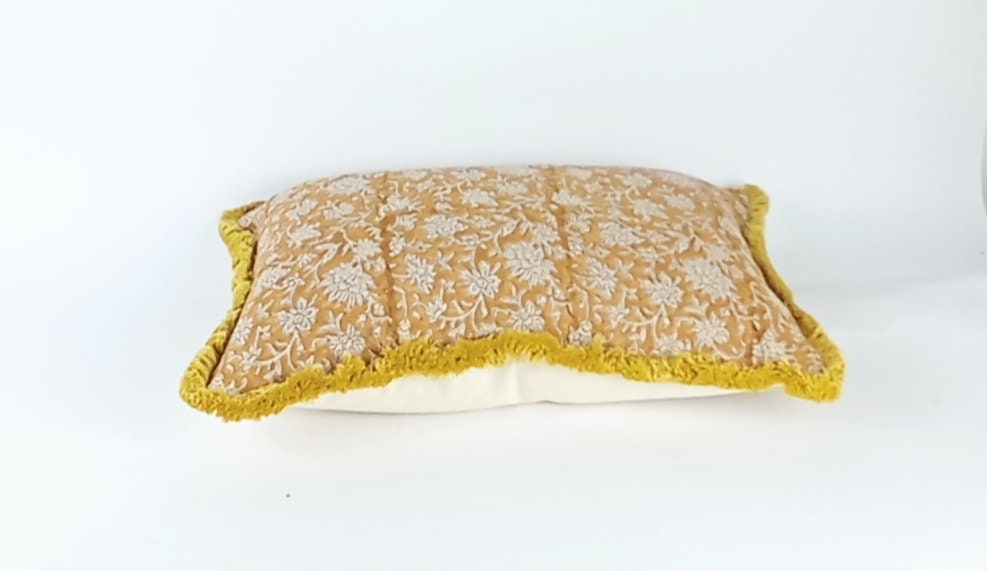 Block print pillow, block print fabric, yellow block print pillow, block print cushion, mustard linen pillow