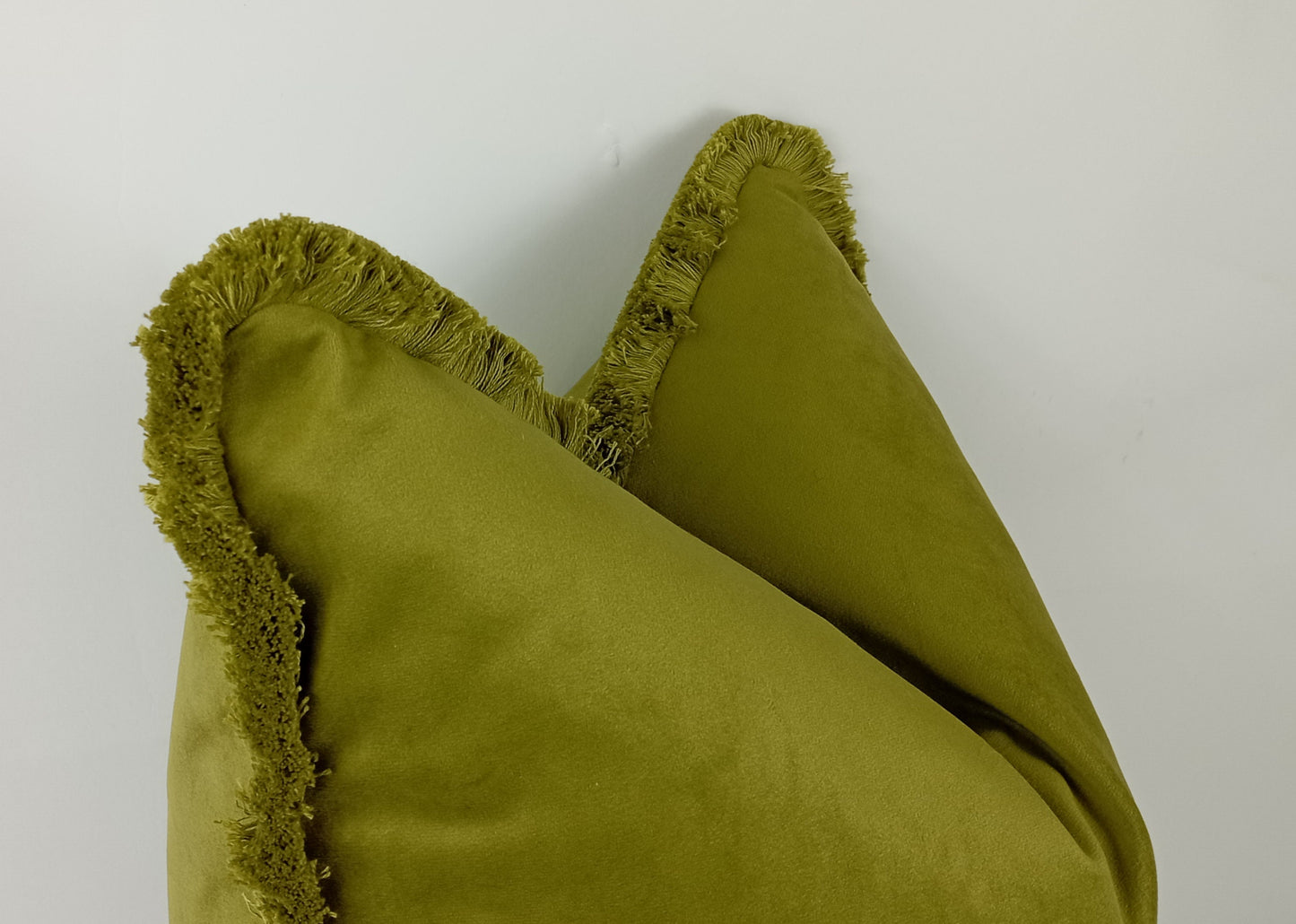Chartreuse green brush fringe pillow, green velvet cushion, brush fringed pillow, green finge cushion, green brush fringe