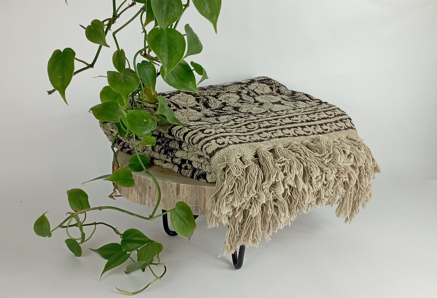 Block print throw blanket, tassel throw blanket, block printed blanket, floral coverlet