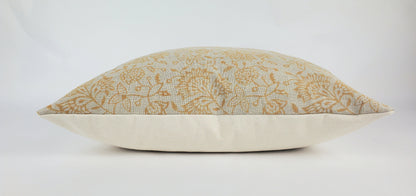 Yellow block print pillow, block print mustard floral pillow, block print cushion, neutral throw pillow, designer pillow