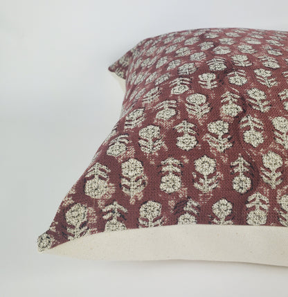 Rust block print pillow, block print red floral pillow, block print cushion, neutral throw pillow, designer pillow