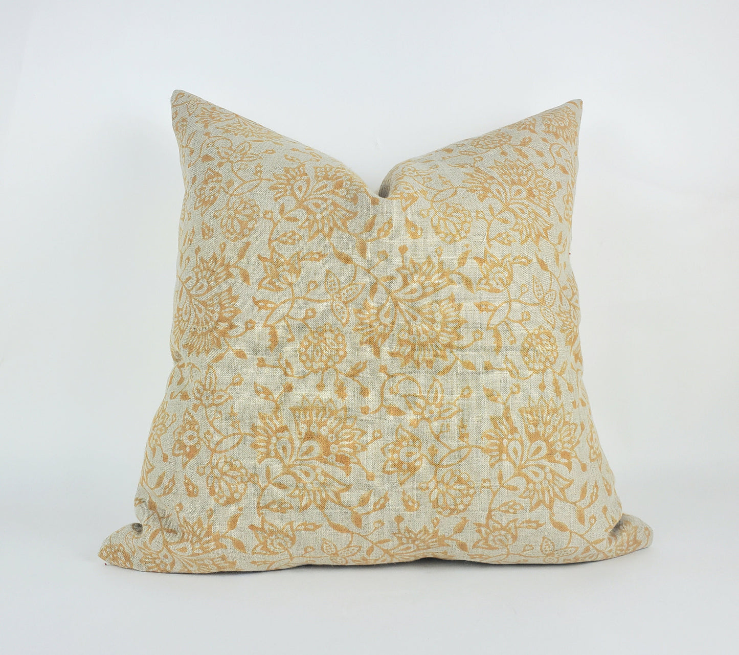 Yellow block print pillow, block print mustard floral pillow, block print cushion, neutral throw pillow, designer pillow