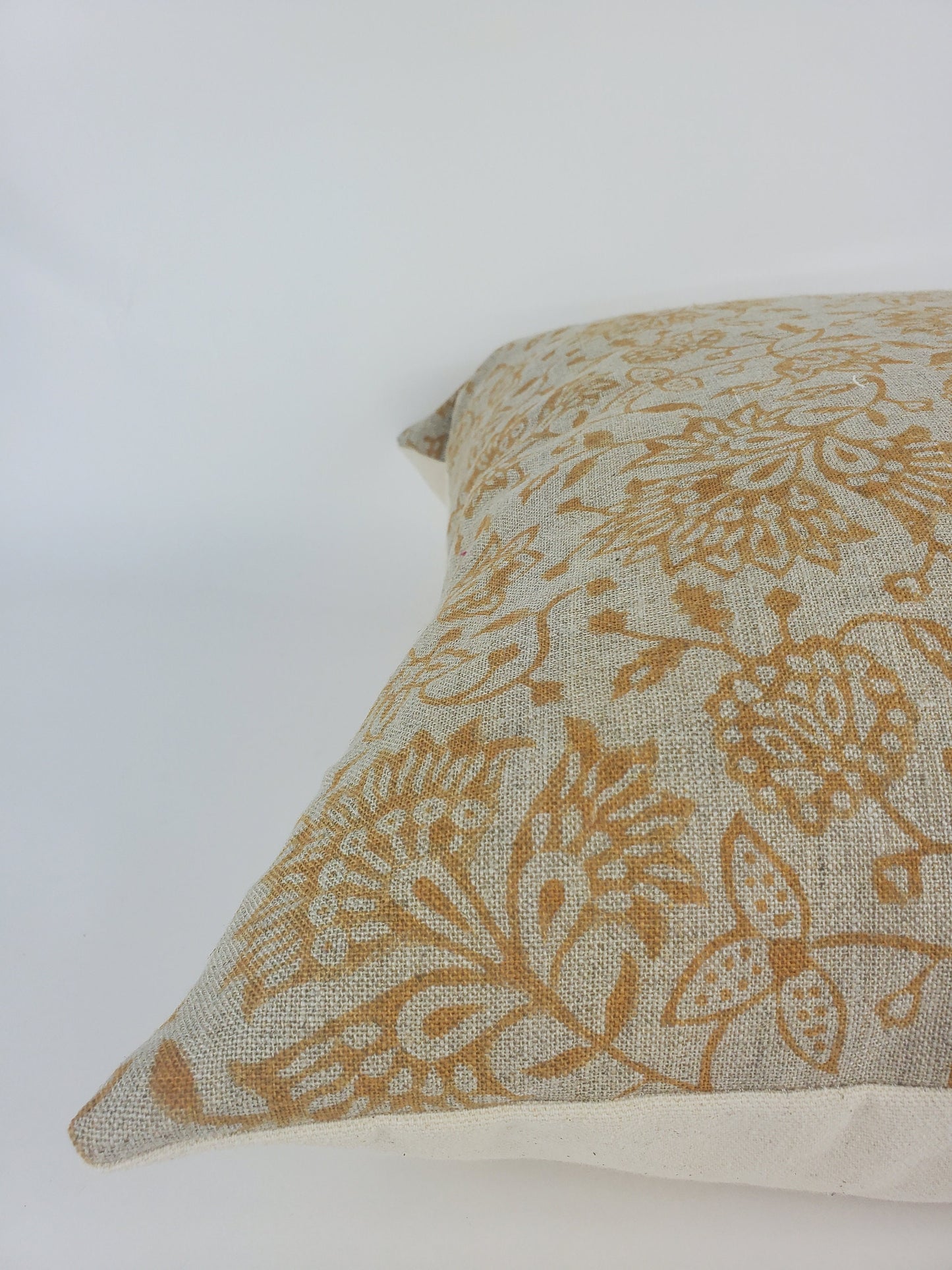 Yellow block print pillow, block print mustard floral pillow, block print cushion, neutral throw pillow, designer pillow