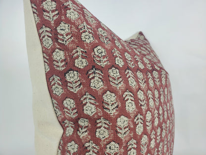 Rust block print pillow, block print red floral pillow, block print cushion, neutral throw pillow, designer pillow